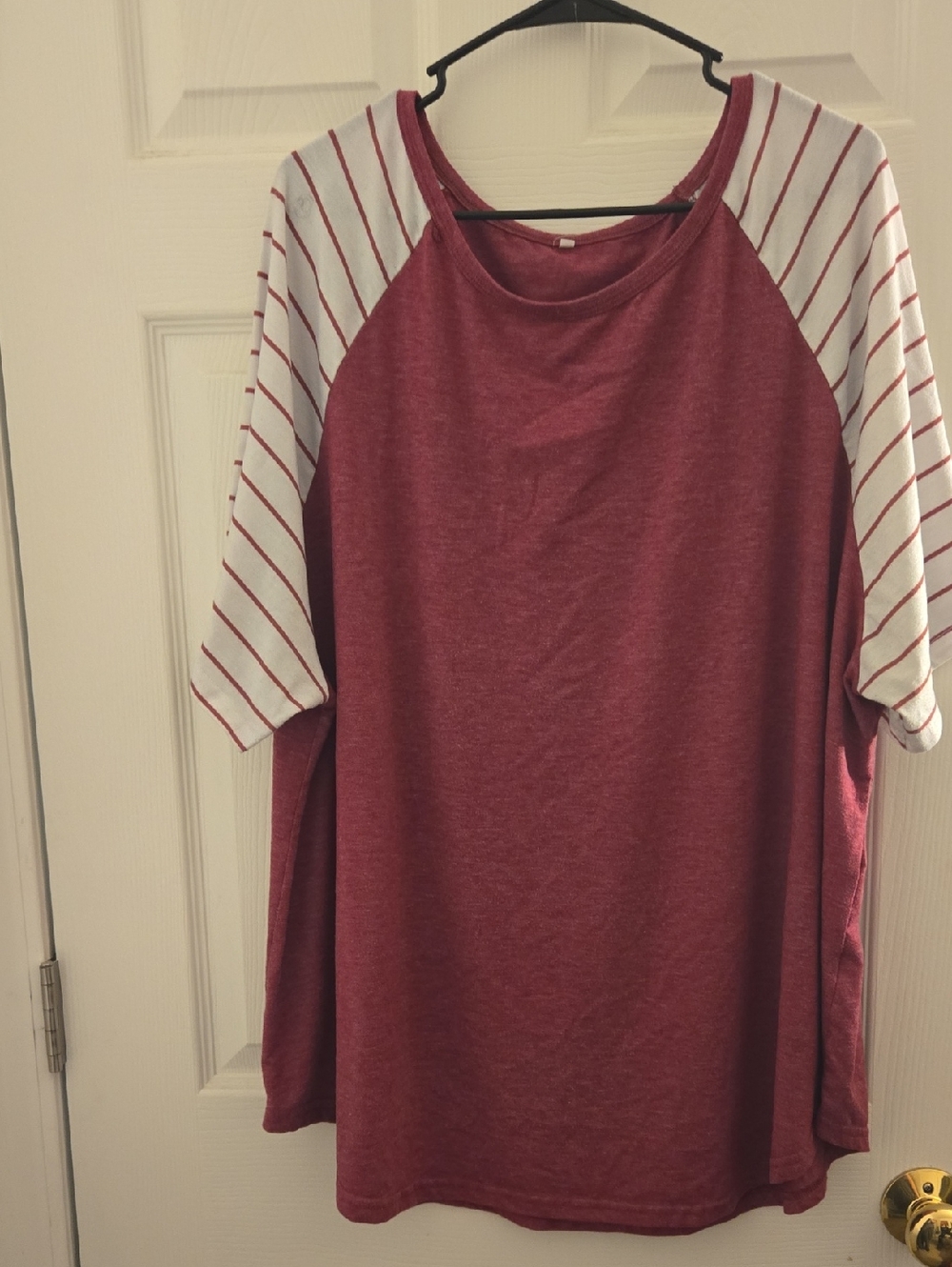 Maroon Raglan Tee with Striped White Sleeves